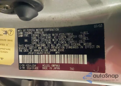 2003 Toyota Highlander Limited V6 из США, поврежденный, VIN JTEGF21A630118263